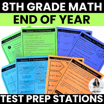 Preview of 8th Grade Math End of Year Review Test Prep Math Stations Centers Activity EOC