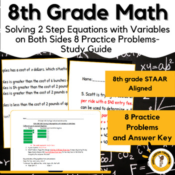 Preview of 8th Grade Math Solving 2 Step Equations with Variables on Both Sides-Study Guide