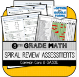 8th Grade Math Spiral Review Assessments for Common Core w
