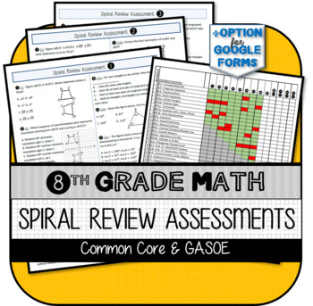 Preview of 8th Grade Math Spiral Review Assessments for Common Core w/ Standards Checklist