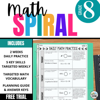 Preview of 8th Grade Math Spiral Review: Free Daily Practice Activities or Homework (2 wks)