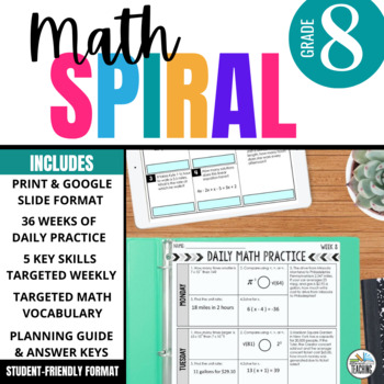 Preview of 8th Grade Math Spiral Review: Daily Practice Activities, Bellringer, or Homework