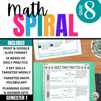Preview of 8th Grade Math Spiral: Daily Warm-up or Homework Review Activity | Semester 1
