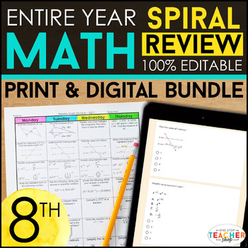 Preview of 8th Grade Math Spiral Review & Quizzes | DIGITAL & PRINT
