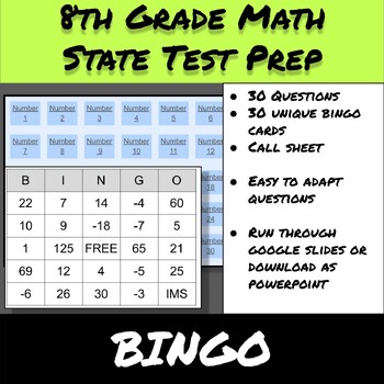 Preview of 8th Grade Math State Test Prep-BINGO