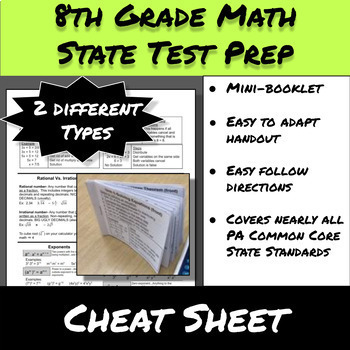 Preview of 8th Grade Math State Test Prep-Cheat Sheet