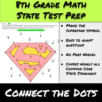 Preview of 8th Grade Math State Test Prep-Connect the Dots-Superman
