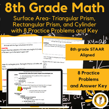 Preview of 8th Grade Math Surface Area Study Guide (8 STAAR Aligned Questions and Key)