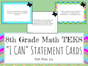 Preview of 8th Grade Math TEKS - I Can Statement Cards