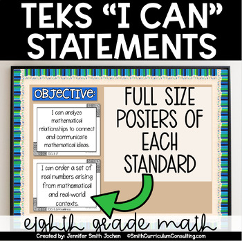 8th Grade Math TEKS I Can Statements - Objective Posters Readiness ...