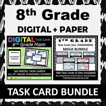 Preview of 8th Grade Math Task Cards Digital + Paper Mega Bundle