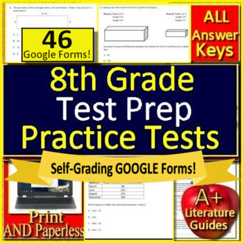 Preview of 8th Grade Math Print & SELF-GRADING GOOGLE FORMS Test Prep