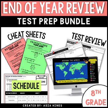 Preview of 8th Grade Math Test Prep Review Worksheets and Reference Sheets - Spiral Review