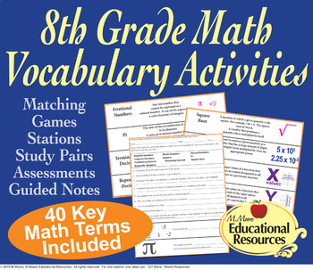 Preview of 8th Grade Math - Vocabulary Activities