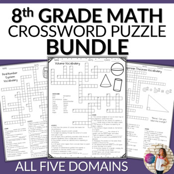 Preview of 8th Grade Math Vocabulary Crossword Puzzles BUNDLE
