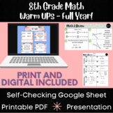 8th Grade Math Warm Ups - Full Year - Digital and Print