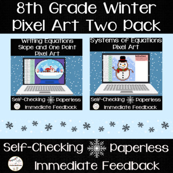 Preview of 8th Grade Math Winter Two Pack - Systems and Slope - Pixel Art Activity