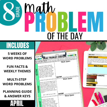 Preview of 8th Grade Math Word Problem of the Day | April Math Problem Solving