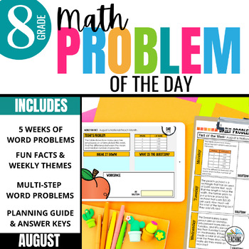 Preview of 8th Grade Problem of the Day: End of Summer Daily Math Word Problems for August