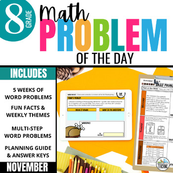 Preview of 8th Grade Math Word Problem of the Day | November Math Problem Solving