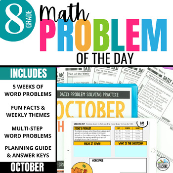 Preview of 8th Grade Math Word Problem of the Day | October Math Problem Solving