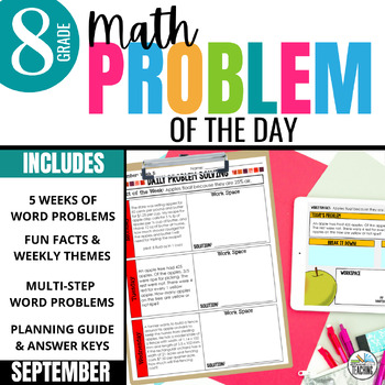 Preview of 8th Grade Problem of the Day: Daily Math Word Problems for September