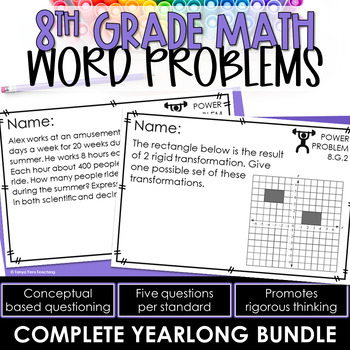 Preview of 8th Grade Math Word Problems | Math Test Prep | Math Spiral Review YEARLONG