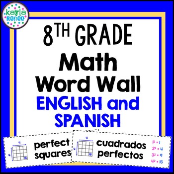 Preview of 8th Grade Math Word Wall Cards - ENGLISH AND SPANISH - 192 Words Each!