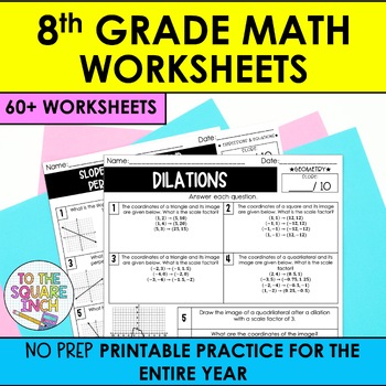 Preview of 8th Grade Math Worksheets | Full Year Handouts and Printouts | Independent Work