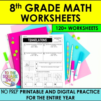 Preview of 8th Grade Math Worksheets | Full Year 8th Grade Math Digital Resources