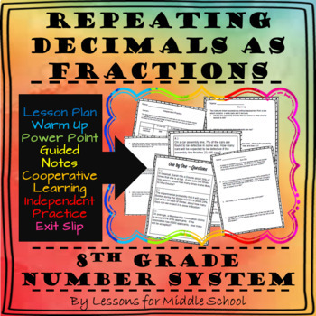 Preview of 8th Grade Math - Writing Repeating Decimals as Fractions - Lesson and Activities