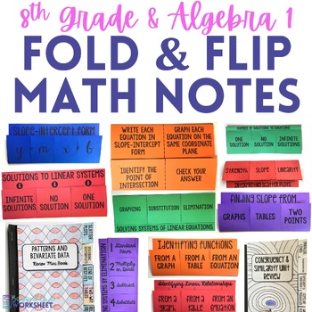 Preview of 8th Grade Math and Algebra Foldable Style Notes