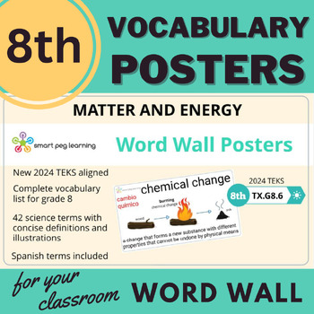 Preview of 8th Grade Matter and Energy Vocabulary Word Wall Posters | English & Spanish