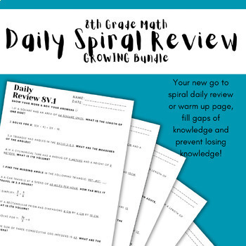 Preview of 8th Grade/Middle School Math Daily Spiral Review Worksheet GROWING Bundle