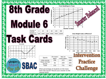 Preview of 8th Grade Module 6 Task Cards - Statistics - Editable SBAC