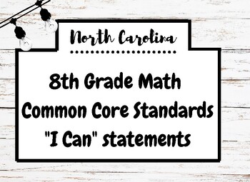 Preview of 8th Grade NC Math I Can Statements Display