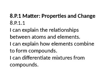 Preview of 8th Grade NC Science "I CAN" Statements