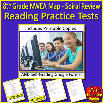 Preview of 8th Grade NWEA Map Reading Test Prep Practice Testing Printable and Google Forms