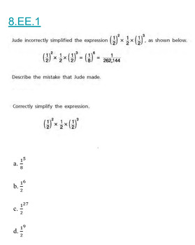 Preview of 8th Grade NY State Exam Questions - EE.1, EE.3, and EE.4