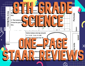 Preview of 8th Grade One-Page Reviews (Lab Safety to Weather Maps)
