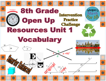 Preview of 8th Grade Open Up Resources Unit 1 Math Vocabulary Cards - Editable - SBAC