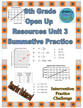 Preview of 8th Grade Open Up Resources Unit 3 Math Summative Practice - Editable - SBAC