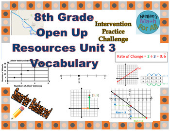 Preview of 8th Grade Open Up Resources Unit 3 Math Vocabulary Cards - Editable - SBAC