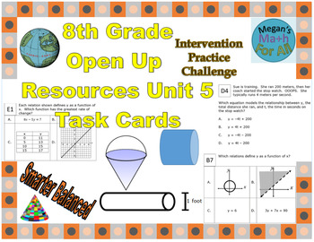 Preview of 8th Grade Open Up Resources Unit 5 Math Task Cards - Editable - SBAC