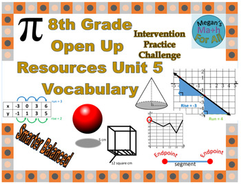 Preview of 8th Grade Open Up Resources Unit 5 Math Vocabulary Cards - Editable - SBAC