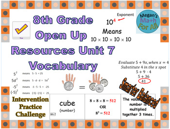 Preview of 8th Grade Open Up Resources Unit 7 Math Vocabulary Cards - Editable - SBAC