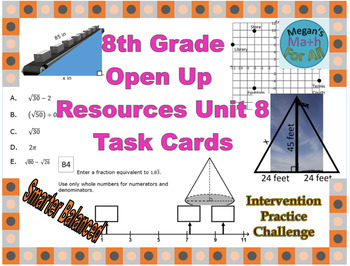 Preview of 8th Grade Open Up Resources Unit 8 Math Task Cards - Editable - SBAC