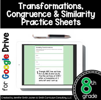 Preview of 8th Grade Practice Sheets Transformations in Google Forms