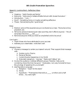 Preview of 8th Grade Promotion / Graduation Speech Outline, Models, Quotes Packet