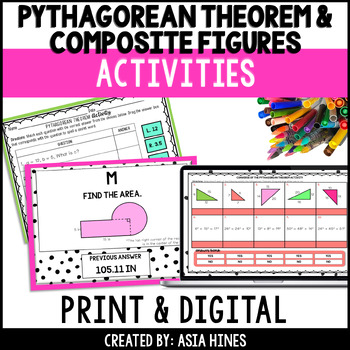 Preview of Composite Figures and Pythagorean Theorem Activities and Worksheets
